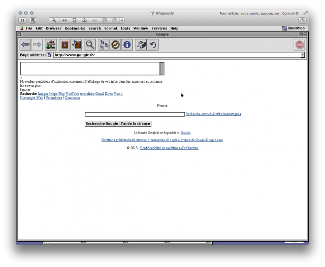 Google dans OmniWeb, un navigateur pour Rhapsody