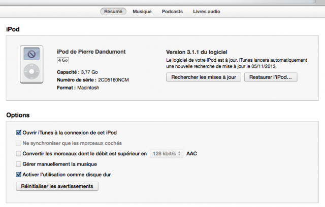 iPod sous Mavericks