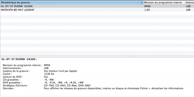 Pas de DVD-RAM sur le lecteur Apple