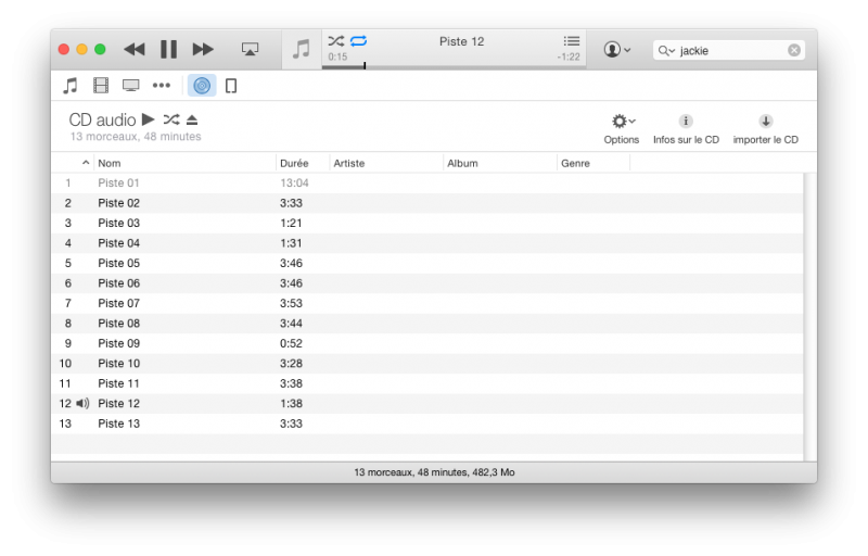 iTunes n'aime pas la piste 1