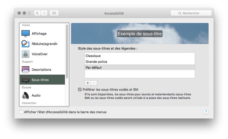 OS X gère les sous-titres