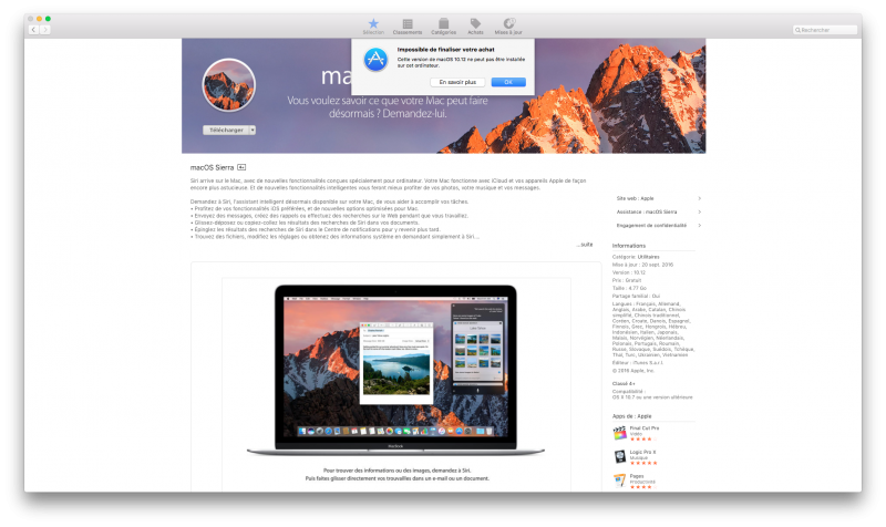 El Capitan ne veut pas télécharger Sierra